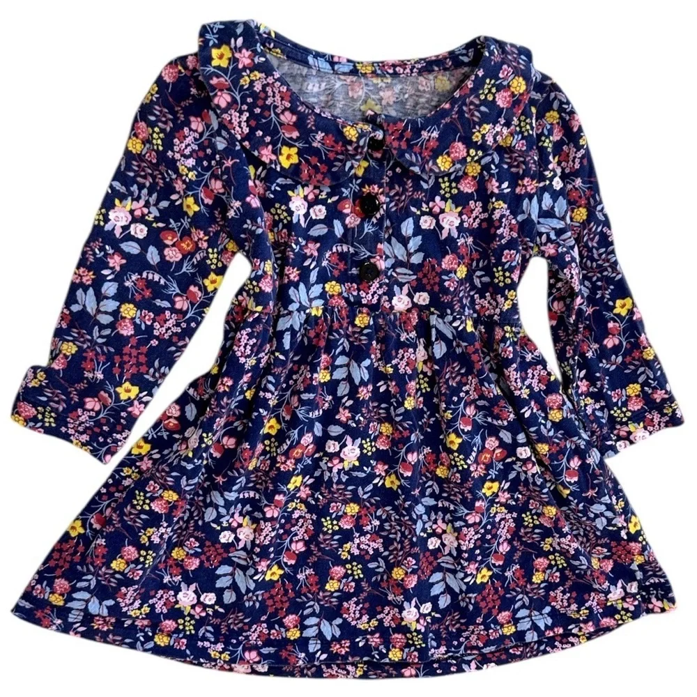 Vintage Toddler Girl’s Boho Cotton Floral Long-Sleeve Dress size 2T Fall